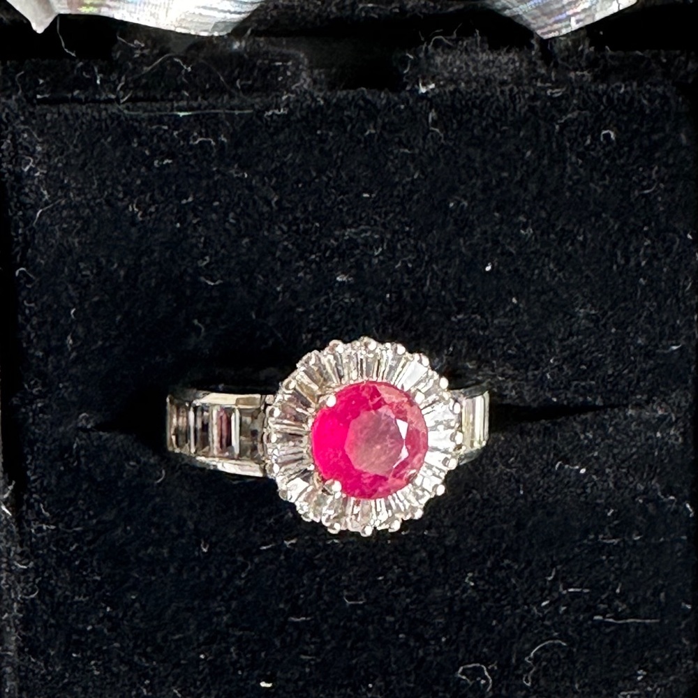 Ruby, White Sapphires Sterling Silver Ring Size 7 - image 1